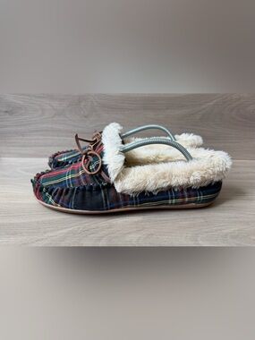 J Crew Women's Lodge Moccasins in Stewart Black Tartan Size 9